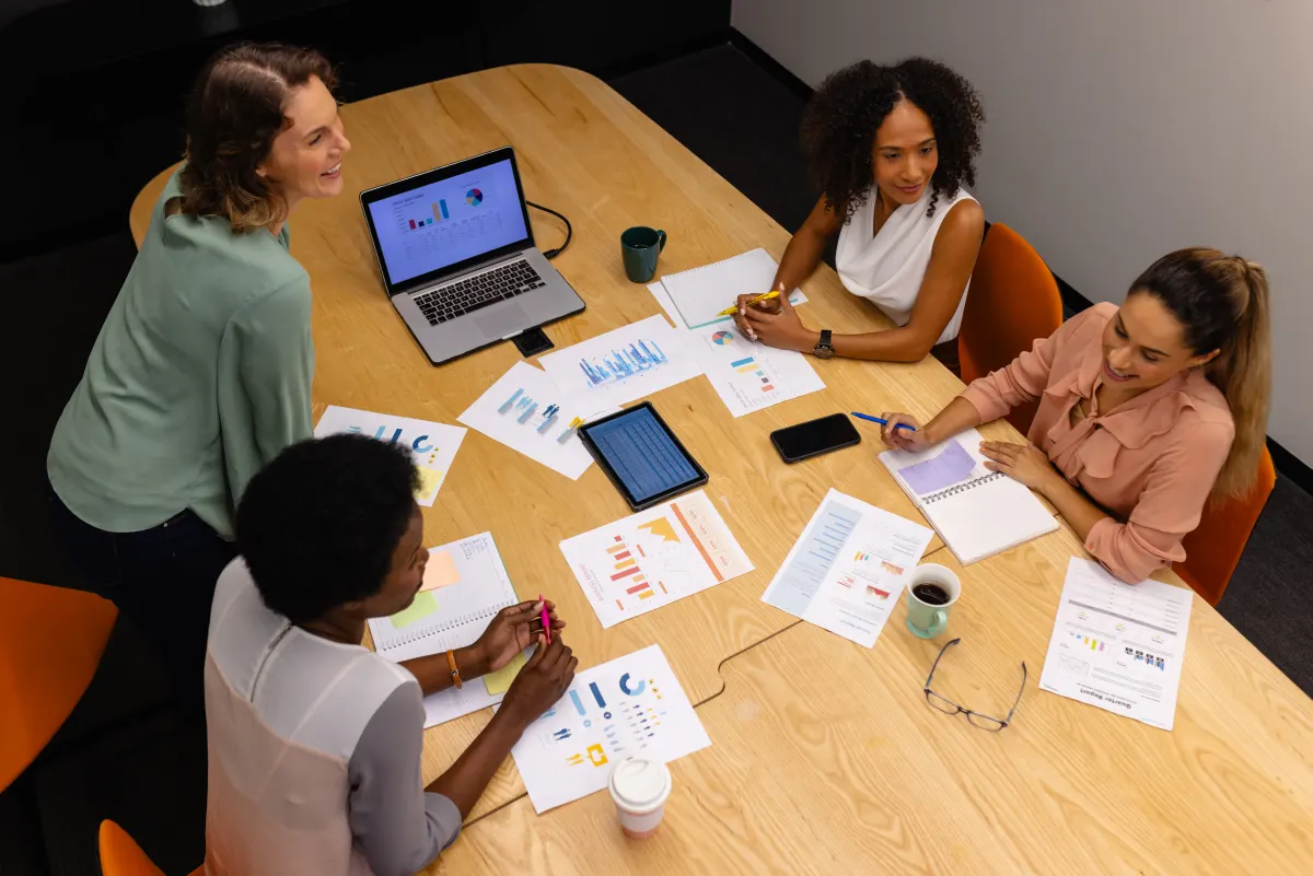 Diverse-casual-businesswomen-in-discussion-using-t-2023-11-27-05-27-31-utc