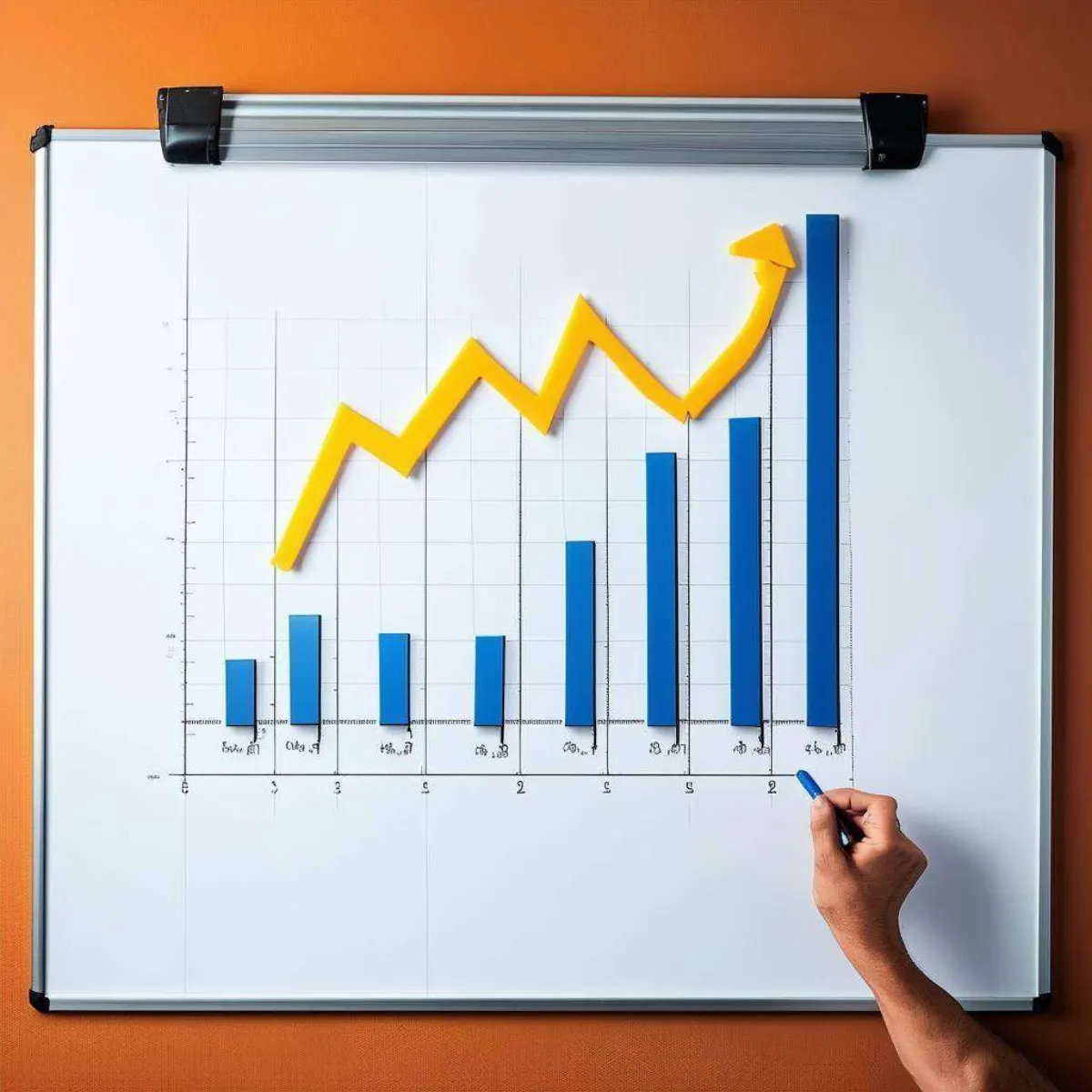 Measuring business growth, graphs, white board, but no people