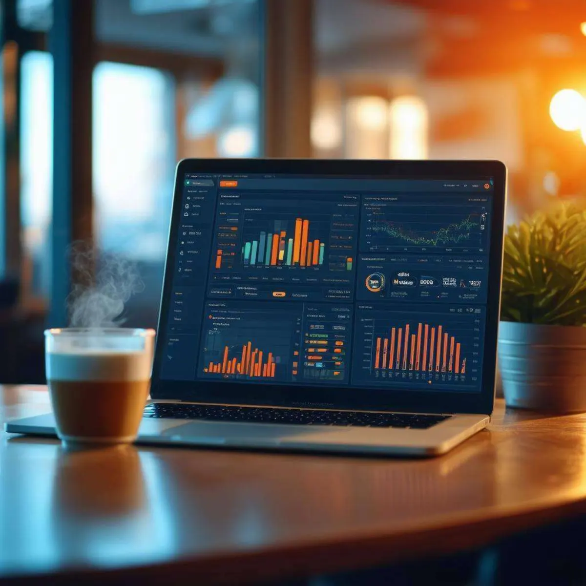 Depicts a modern digital workspace featuring a sleek laptop displaying a vibrant WordPress dashboard on one side and a HubSpot interface on-1