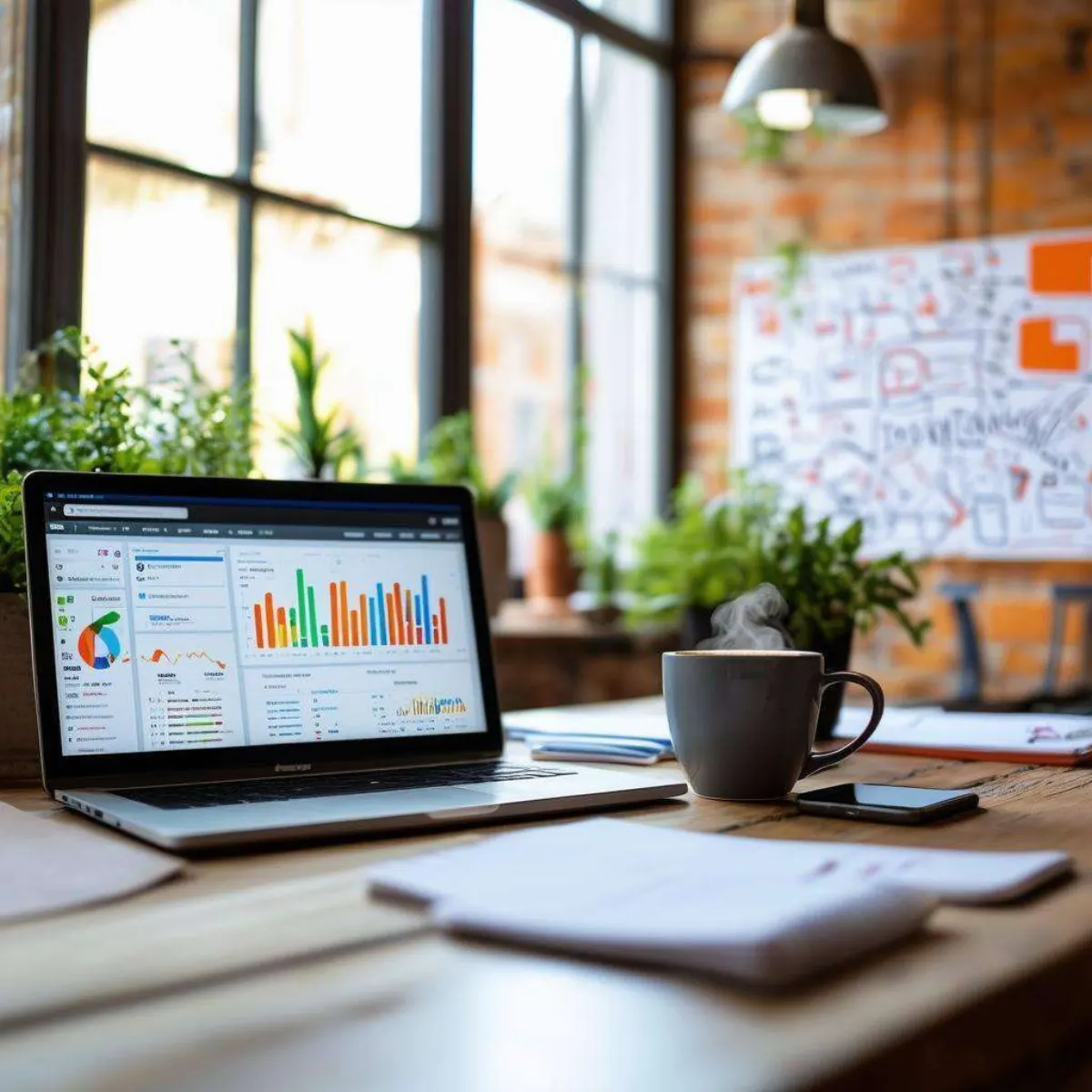 Depicts a sleek, modern workspace designed for digital marketing professionals-1