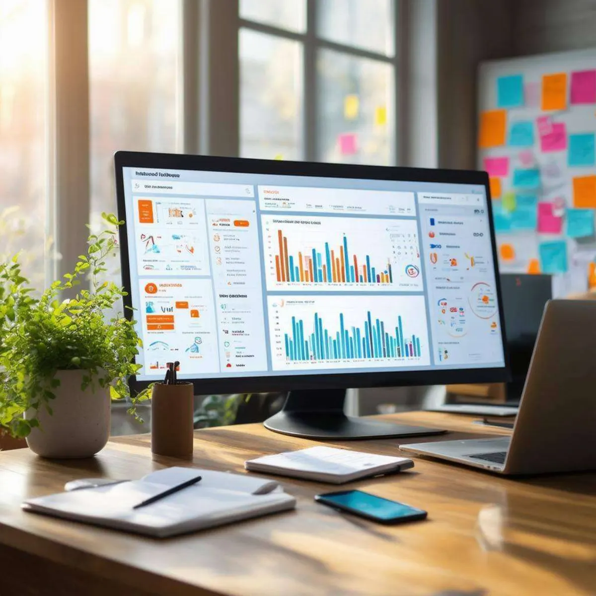 Showcases a sleek, modern workspace filled with technology and creativity-2